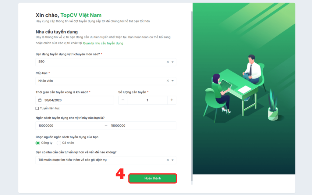 Cung cấp nhu cầu tuyển dụng của doanh nghiệp