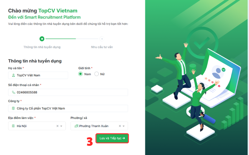 Điền thông tin nhà tuyển dụng TopCV