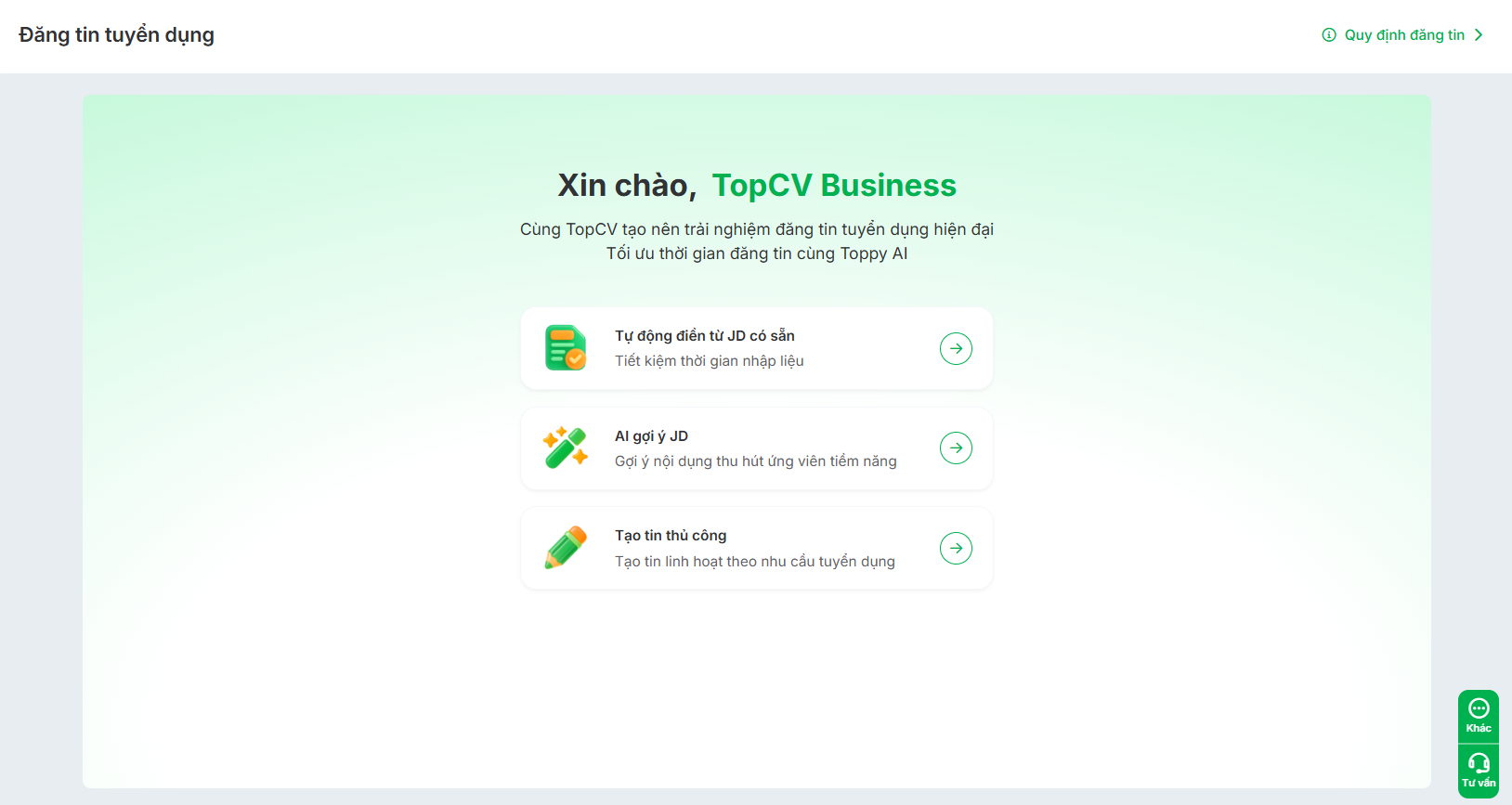 Tùy chọn tạo tin tuyển dụng trên TopCV