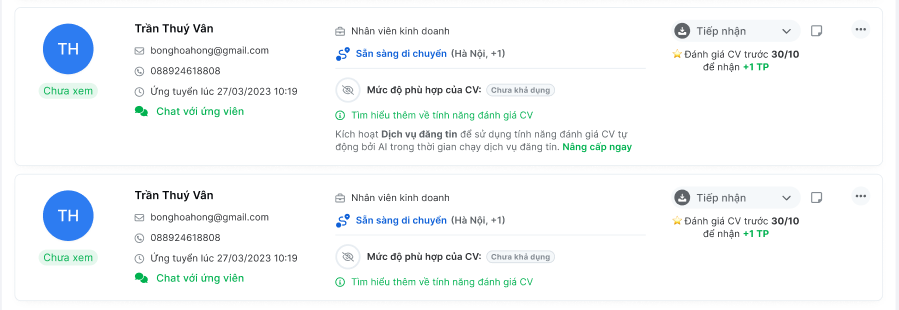 Hệ thống không thể đánh giá CV nếu không đáp ứng đủ điều kiện