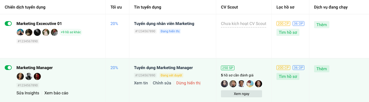 Quản lý chiến dịch tuyển dụng trên TopCV
