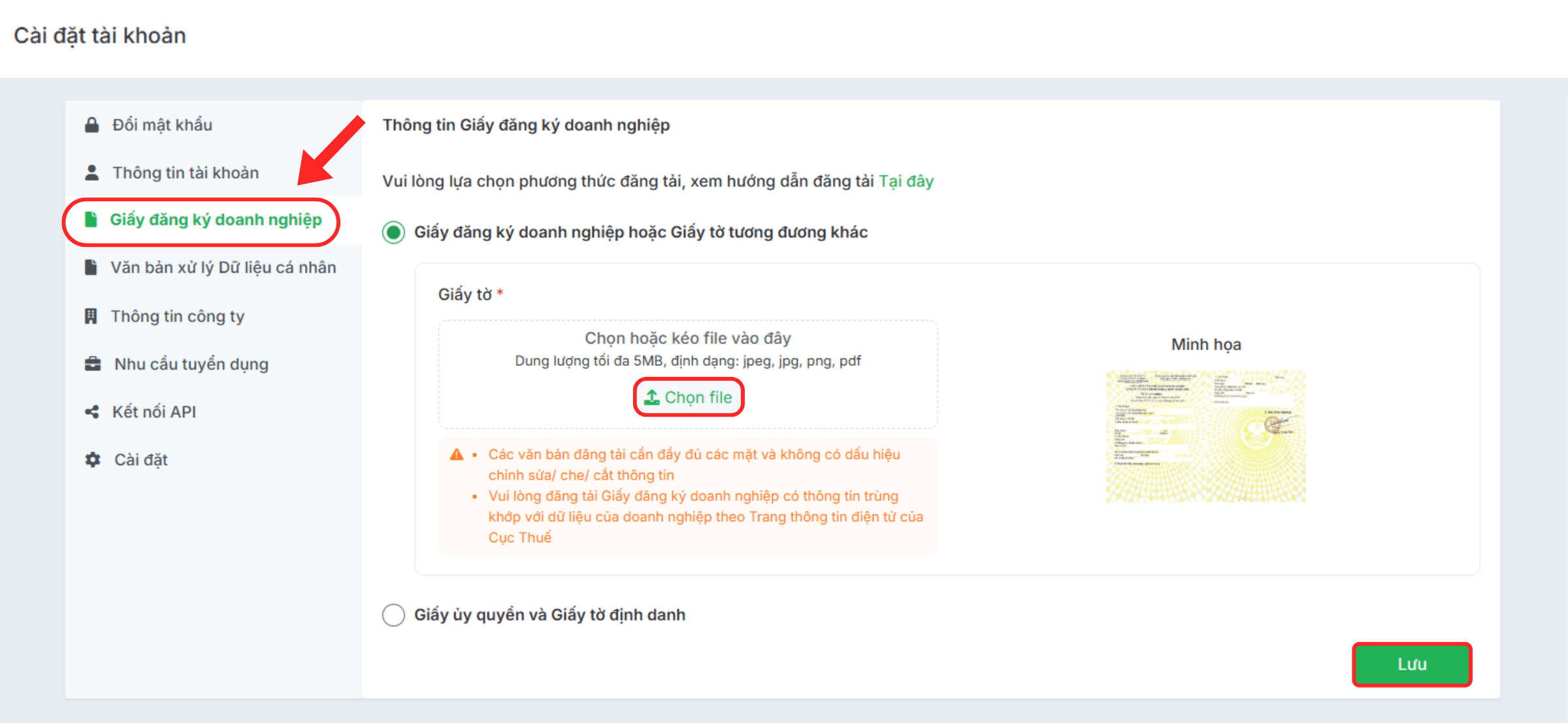 Đăng tải giấy đăng ký doanh nghiệp
