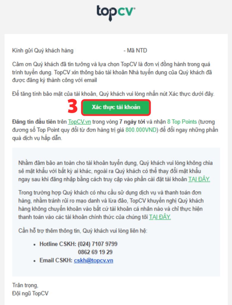 Xác thực email tài khoản nhà tuyển dụng TopCV