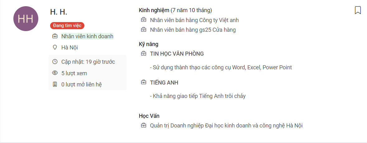 (9) CV ứng viên